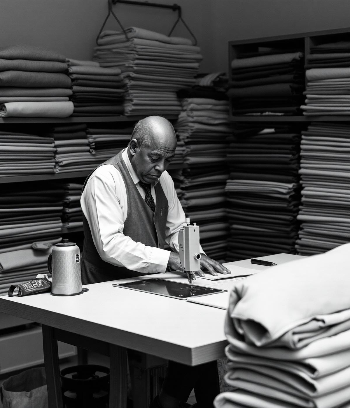 Master tailor working at the Al Gharafa atelier